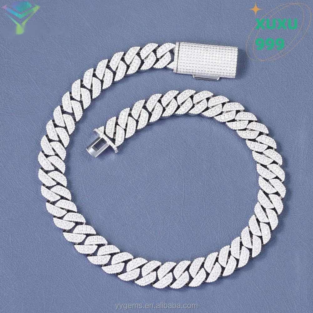 OACOCA 100% Pass Diamond Tester Moissanite Chain Necklace 13mm 15mm S925 Silver VVS Moissanite iced out Diamond Cuban link Chain