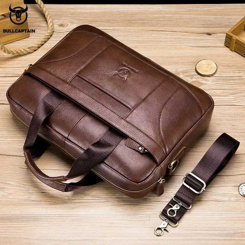 BULLCAPTAIN Mens Briefcase Mens Business Bags Can Be Used For 14-Inch Laptop Leather Shoulder Messenger Bags Office Handbag W250610