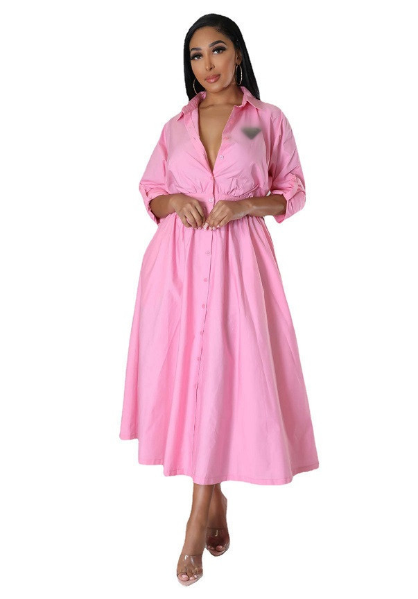 P6688 long shirt dresses for women designer dress woman loose Polo collar waist tied women's clothing