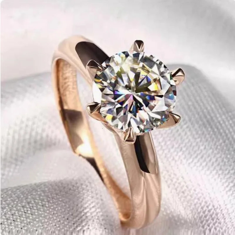 18K Rose Gold Solitaire 1.5ct Created Diamond Ring Party Wedding Band Rings for Women Bridal Engagement Jewelry Gift 250610