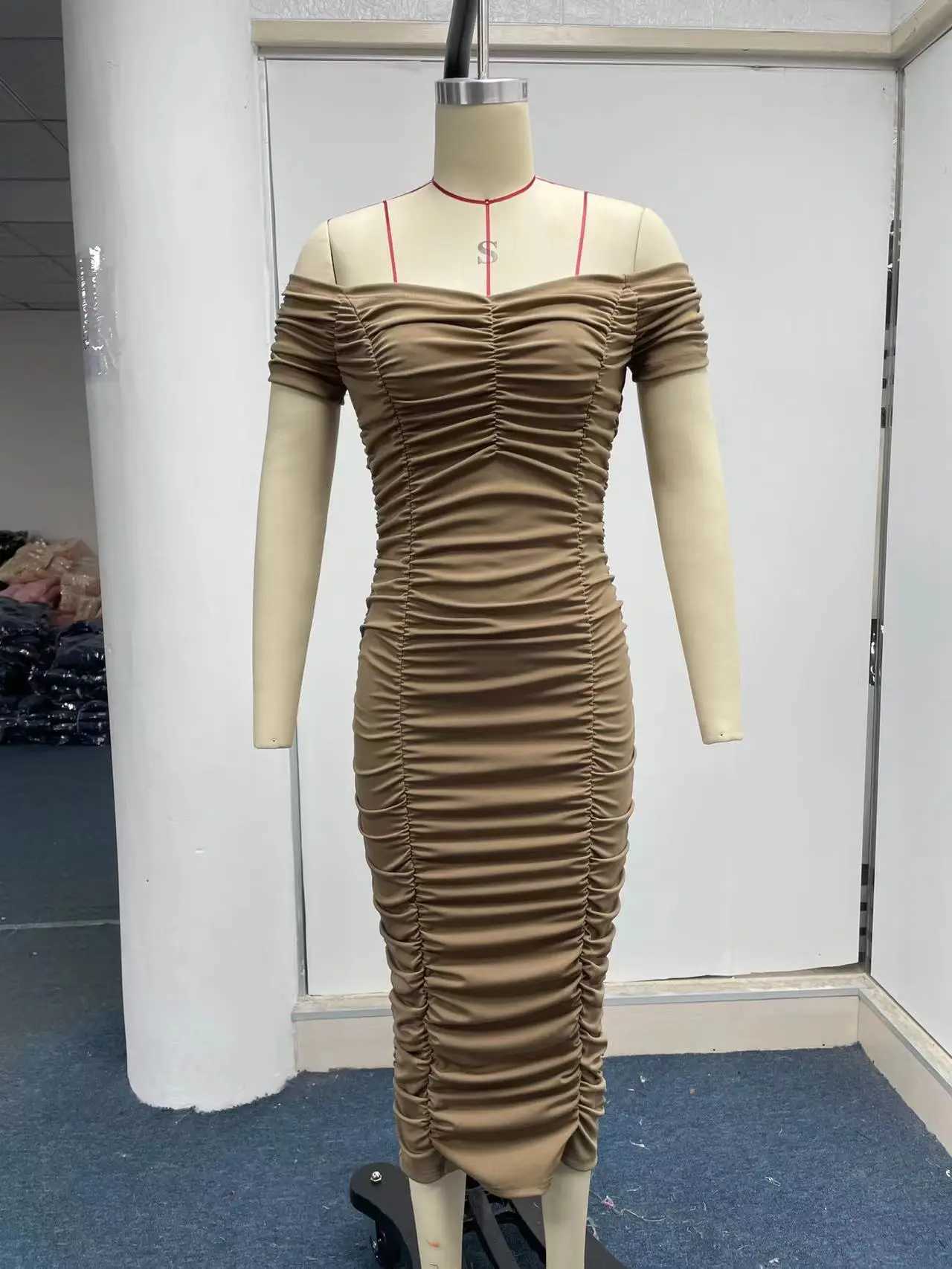 European and American style solid color long skirt elegant temperament summer womens dress one shoulder pleated dress XJ250610