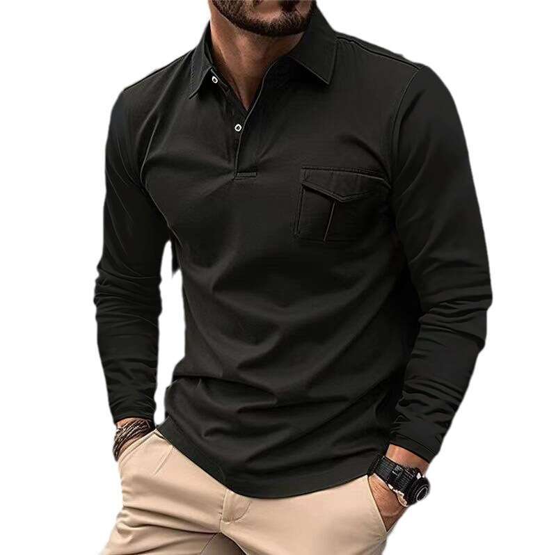 Autumn Winter New Men's Long Sleeve Casual Turn-Down Collar Sports Polo Shirt B5