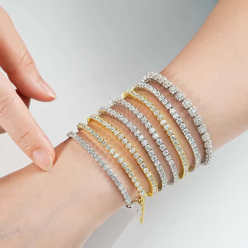 Fine Jewelry VVS 3mm Mossanite Jewelry Iced Out Tennis Bracelet 925 Sterling Silver Sparkling Moissanite Tennis Bracelet Chain