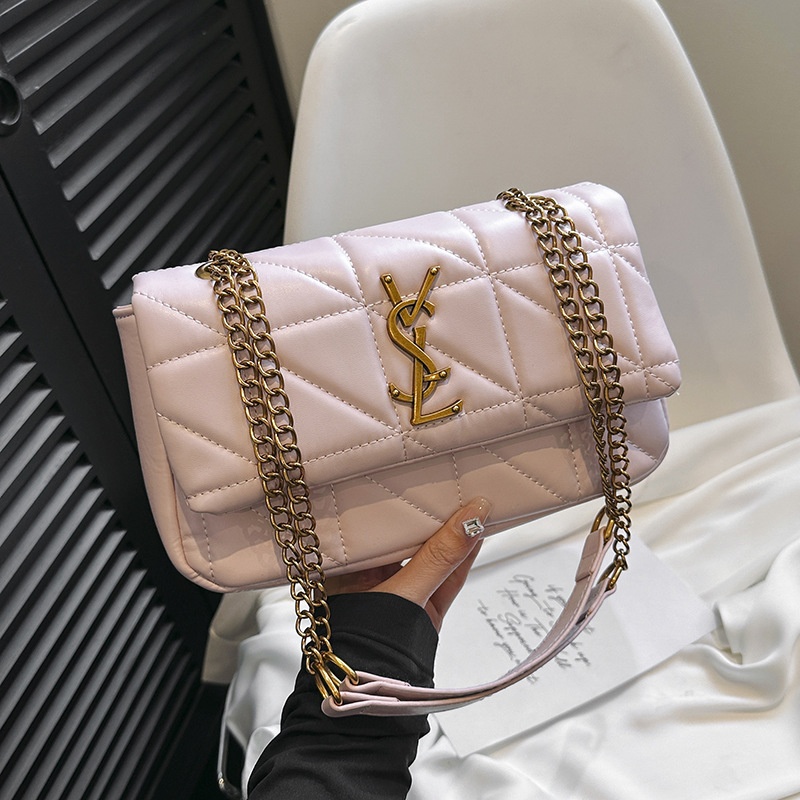 Free shipping 2025 designer women's luxury bag, new fashionable soft leather diamond grid chain bag, single shoulder crossbody bag black white