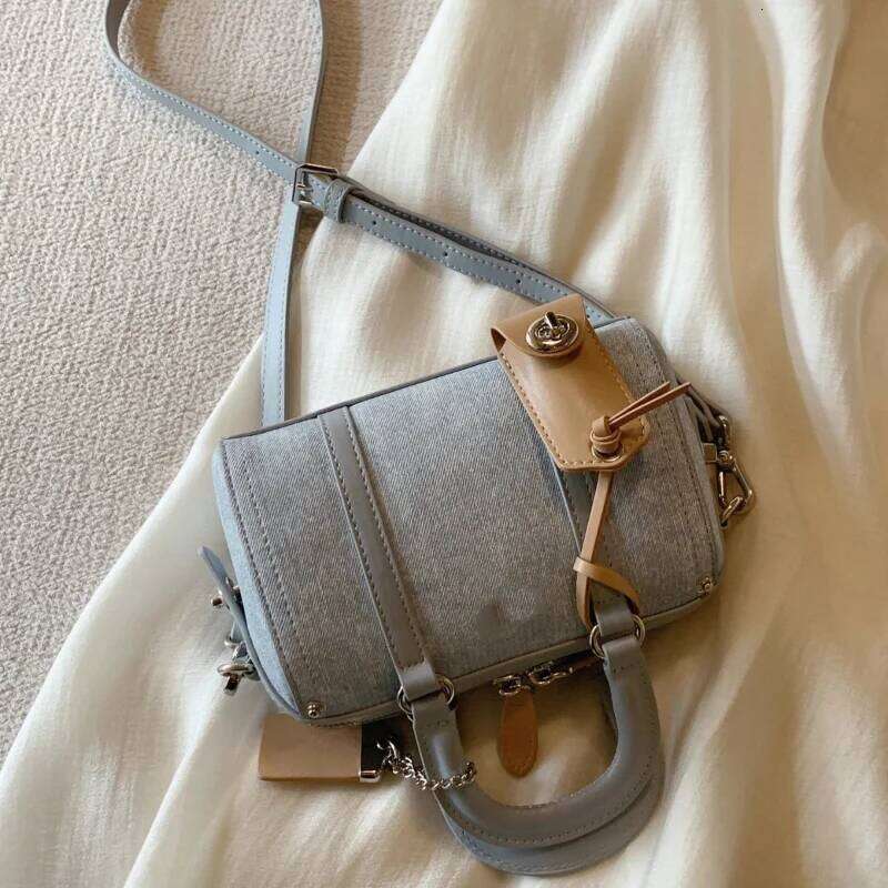 Fashion American Retro Design Denim Blue Pillow Bags Women 2025 New Hundred Sweet Cool Mini Boston Bag Shoulder Crossbody