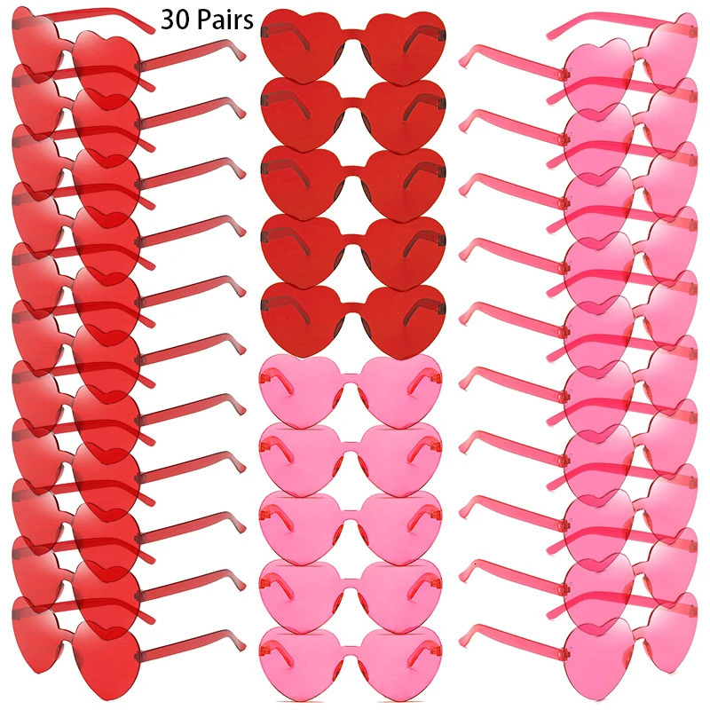 30 Pairs Per Set Heart Shaped Sunglasses Cute Rimless Solid Color Beach Vacation Shades Women Fashion Rave Sun Glasses 250530