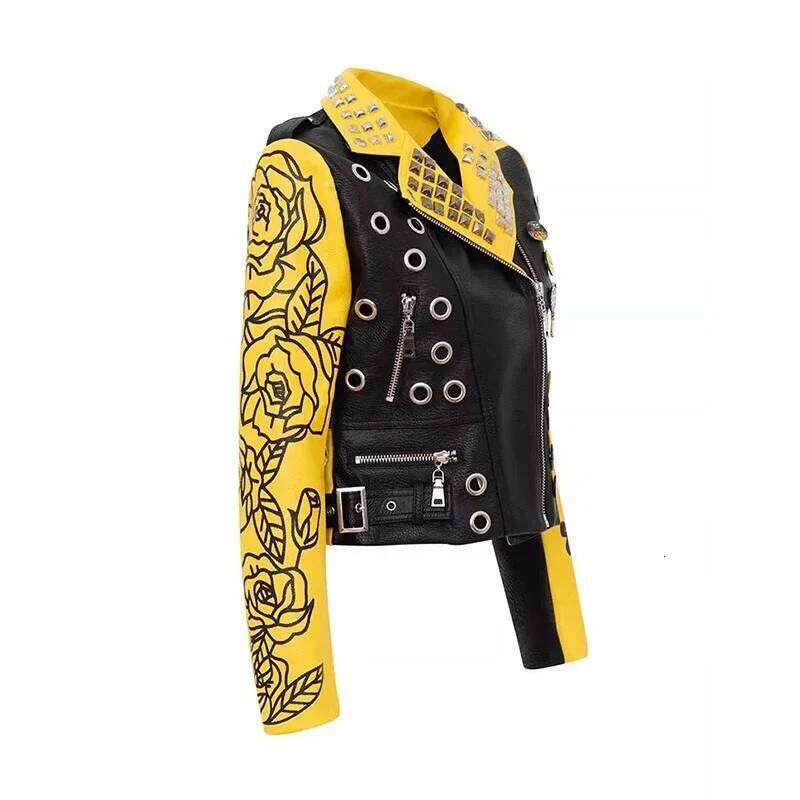 Graffiti Print Faux Motorcycle Jackets For Women 2025 New Trend Streetwear Slim Short Punk Studded Leather Jacket S-Xxxl