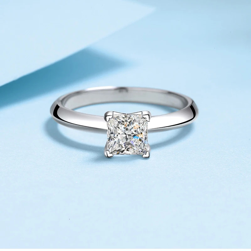 Tezzc 1ct 2ct Princess Cut Lab Diamond Ring For Women 925 Sterling Silver Pass Diamond Test Bands Party Wedding Rings 250610