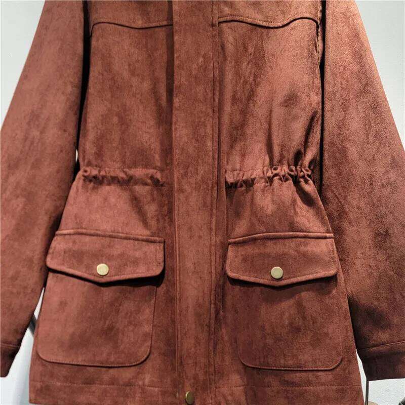WTHT Trendy Vintage Women's Waist-slimming Suede Fabric Loose Coat 2024 Winter Turn-down Collar Long Sleeve Jacket Female 1LS609