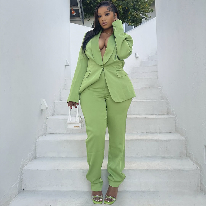 Casual Women Suit Evening Dress V-Neck New Party Prom Gowns Solid Color 2-Pieces Coat Pants Prom Dress Plus Size Customized vestidos de novia