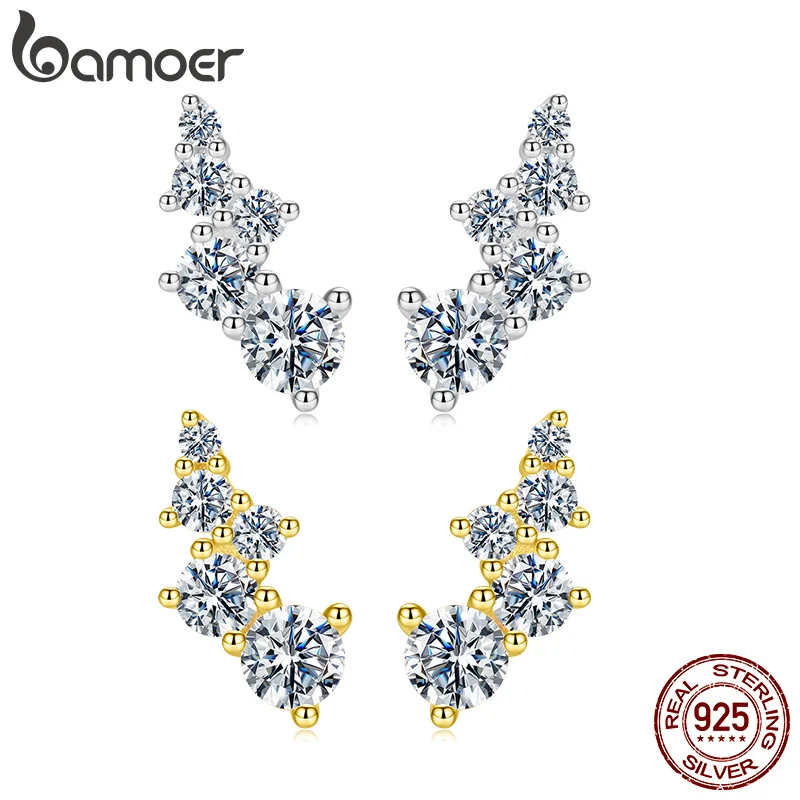 BAMOER 925 Sterling Silver Moissanite Crawler Stud Earrings Geometric Earrings for Women Constellation Jewelry Birthday Gift Women Man Romantic MSE080