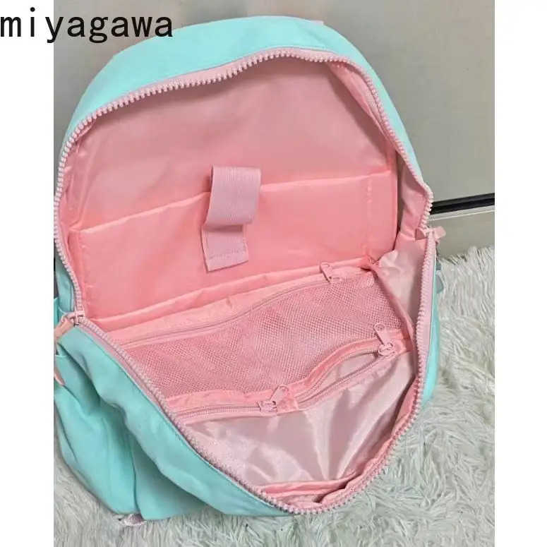 Miyagawa Colored Contrast Backpack High School Students Schoolbag Female Causal Large Capacity Backpacks 250606