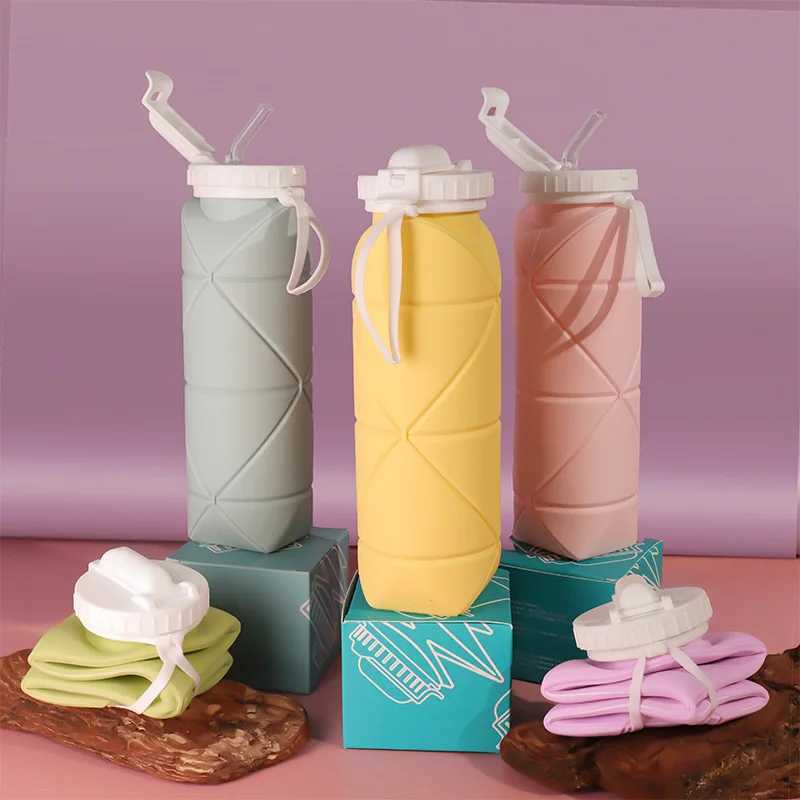 Sports Foldable Water with Handle Portable Retractable Simple Travel Silicone Cup High Value Multi-color Large Capacity Z260202