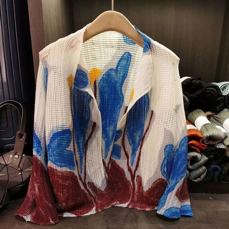 LANMREM Korean Classic Printed Cardigan Top Summer Loose Casual Pleated Shirts For Women 2025 New Sunscreen Clothing 2Db3212