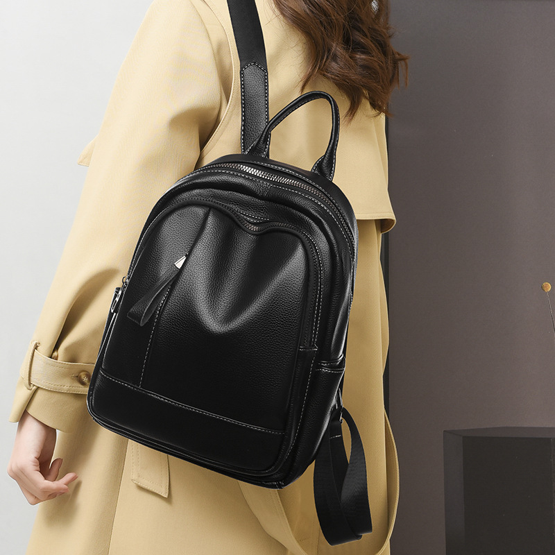 Women's 2025 New Style Textured Soft Leather Fashion Large Capacity Simple Commuter Ladies Backpack