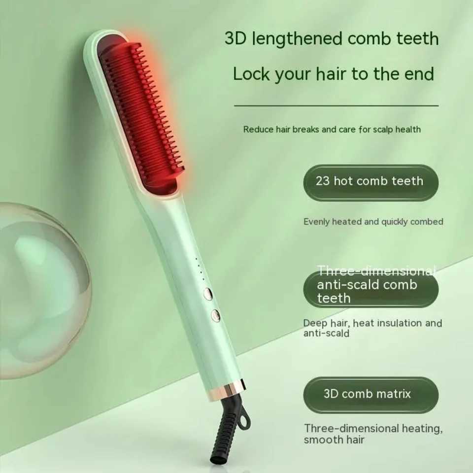 Effortless Fast-Heating Hair Brush and Straightener for Silky Smooth - Anti-Scald Technology Auto Power Off Perfect Fri W250610