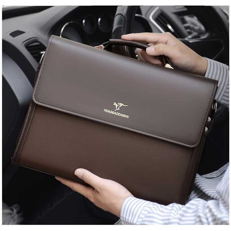 Luxury MenS Briefcase Designer Work Business Casual Large Capacity Tote PU Leather Handbag Shoulder Lawyer 14 Inch Laptop Bag W250610