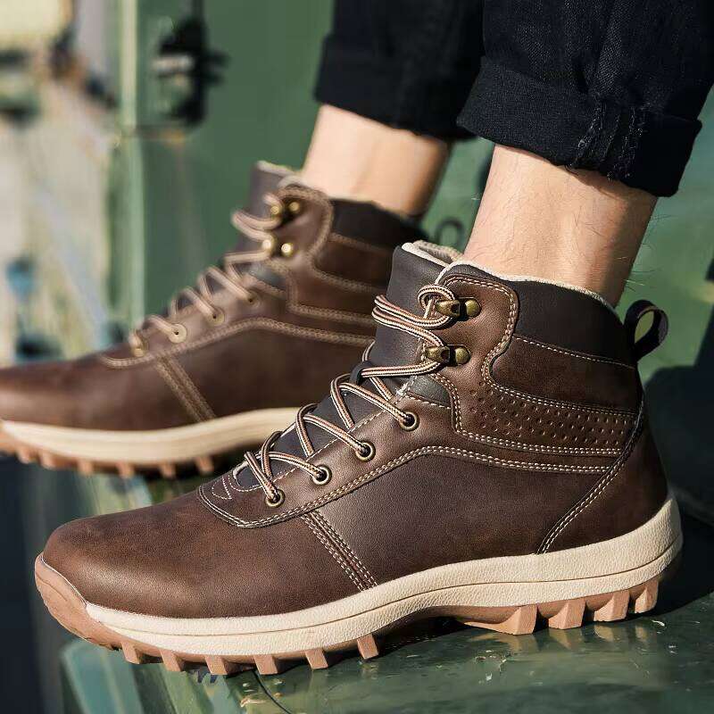 Outdoor Leather Motorcycle High Top Shoes Anti-slip Out Sole Hiking Boots Big Size Sneakers for Men