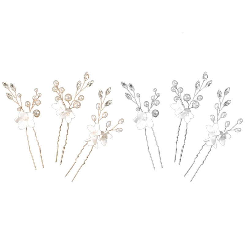 3PCS Flower Hairpin Bride Headdress For Women Pearl Mesh U-shaoped Hair Clips Fashion Girls Wedding Hair Accessories Jewelry 250610