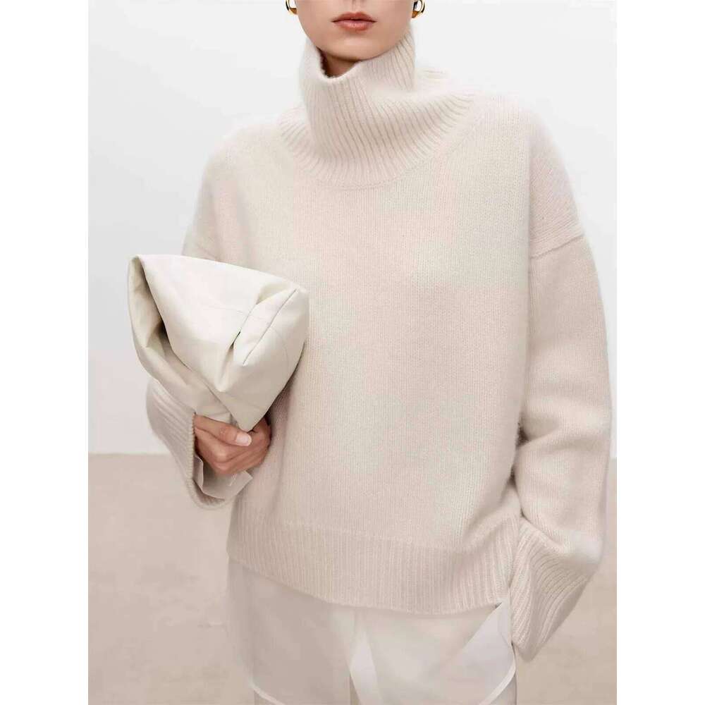Thickened Turtleneck 100% Pure Cashmere Women's Loose Lazy Knit Silhouette Sweater European Products