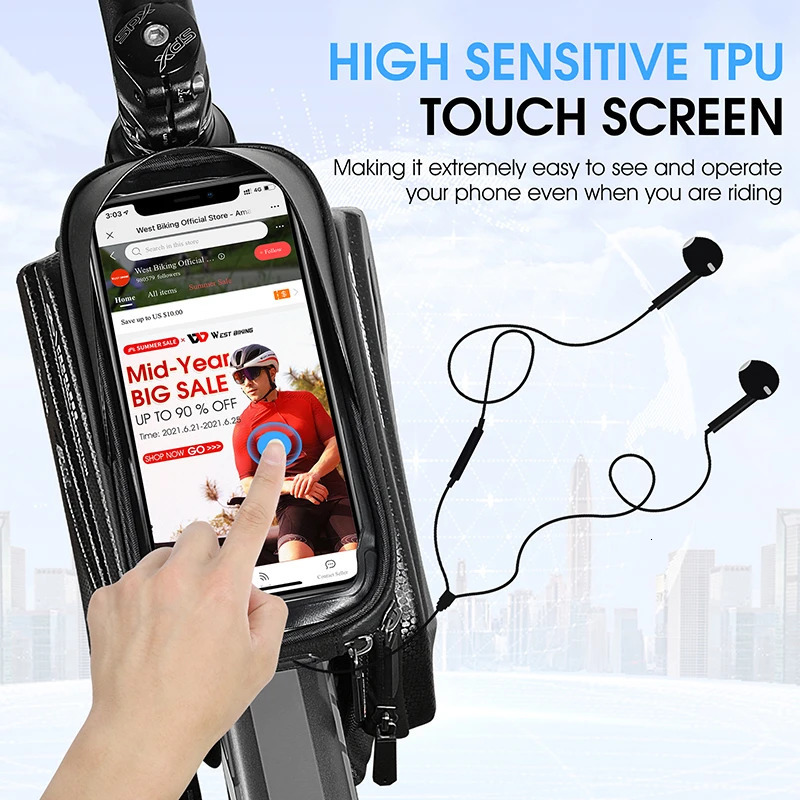 WEST BIKING Bicycle Bag Front Frame MTB Bike Bag Cycling Accessories High Quality Waterproof Touch Screen Top Tube Phone Bag 250610