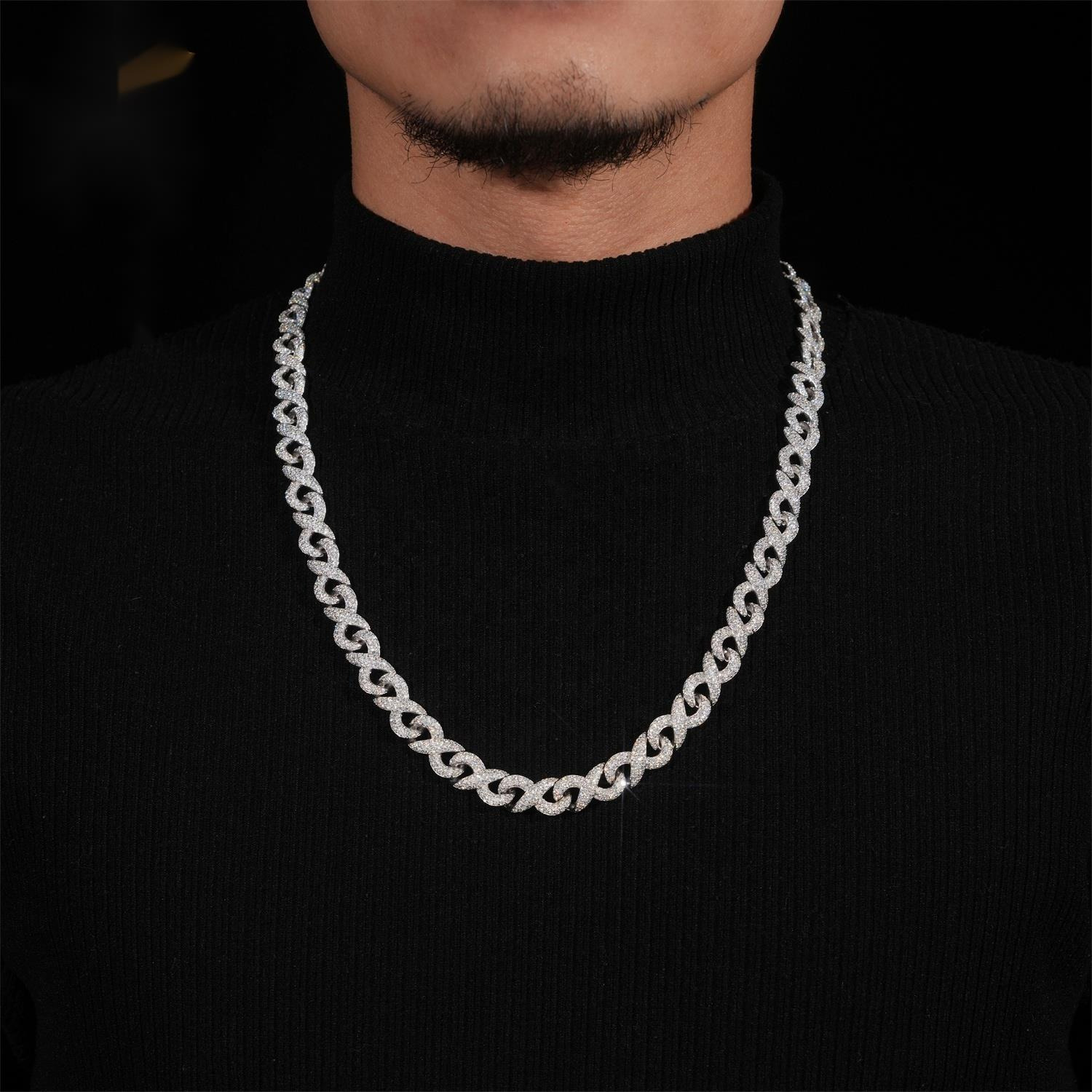 Moissanite Hip Hop Jewelry Trendy New Out Cuban Chain 925 Silver 10mm Infinity Necklace OACOCA