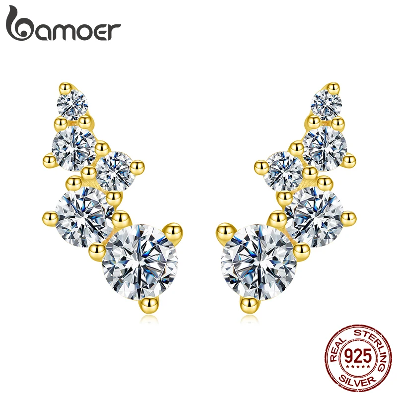 BAMOER 925 Sterling Silver Moissanite Crawler Stud Earrings Geometric Earrings for Women Constellation Jewelry Birthday Gift Women Man Romantic MSE080