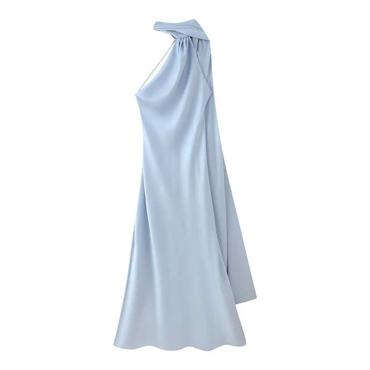 VEITCHE Elegant Womens Soft Silk Satin Long Dress Halter Backless Sleeveless Maxi Dresses Summer Lady Long Ribbon Party Gowns XJ250610