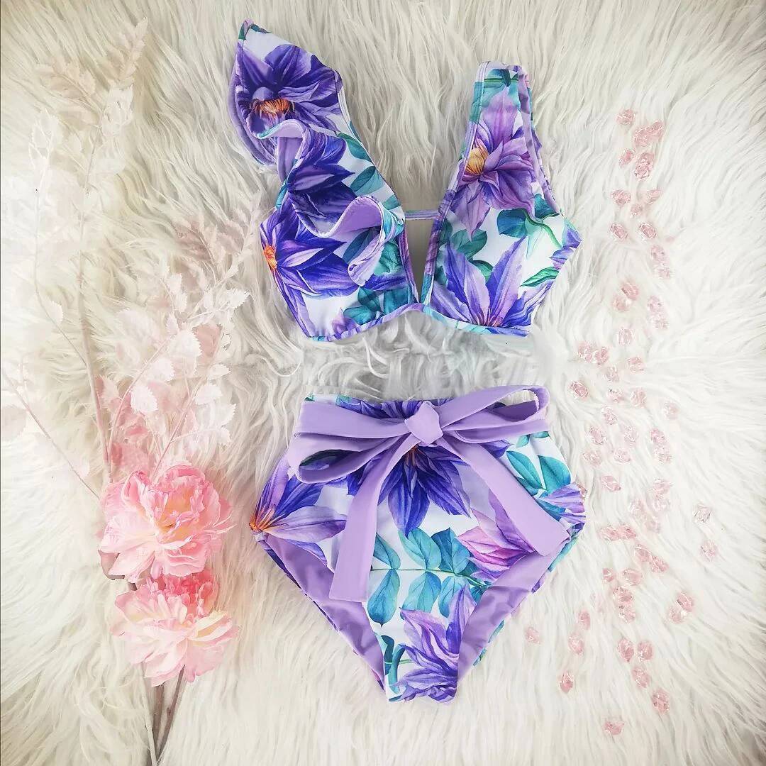 2025 New High Waist Swimwear Swimsuit Push Up Bikinis Women Bathing Suit Biquini Ruffle Bikini Summer Beach Wear
