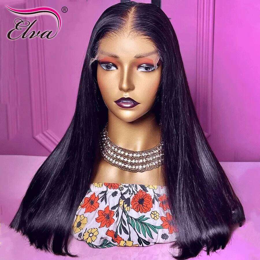 Double Drawn Glueless PrePlucked Human Hair Ready To Go Bleached Knots Bone Straight 13X6 HD Transparent Lace Frontal Wig