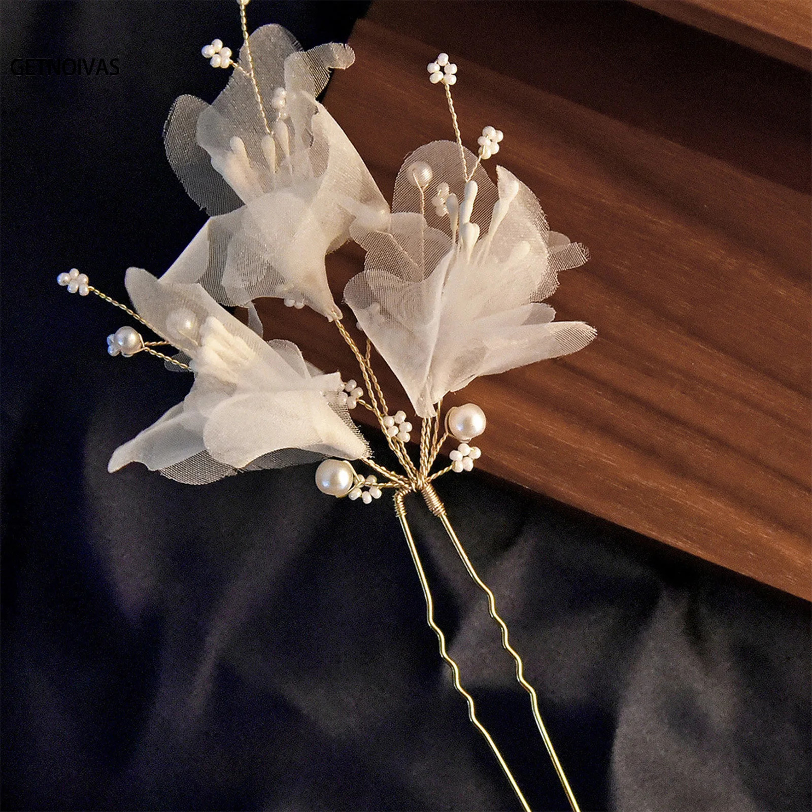 Wedding U Shape Hair Clips Bridal Headpiece Mesh Flower Hairpins Pearl Women Wedding Hair Accessories Bridal Headdress Jewelry 250610