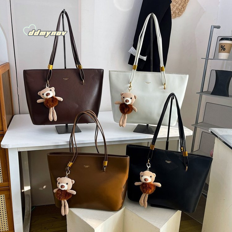 Large Capacity Simple Tote Women, Versatile Shoulder Bag for Commuting, PU Texture, Solid Color Casual Handbag ddmynov