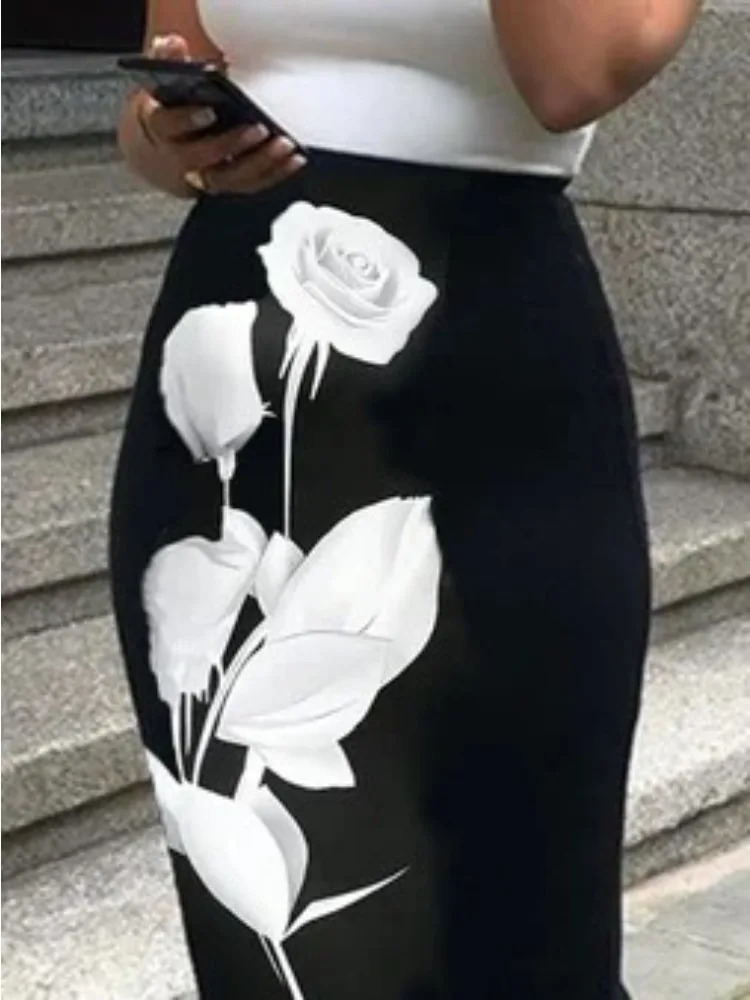 Missuoo Elegant Skirt for Women Contrast Color Floral Printed High Waist Skinny Skirts Office Ladies Bottoms 250515