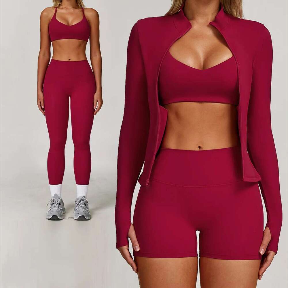 2/3PCS Yoga Suit Women Quick-Drying Gym Set Fiess Tracksuit Running Workout Long Sleeve Sports jacket shorts suit