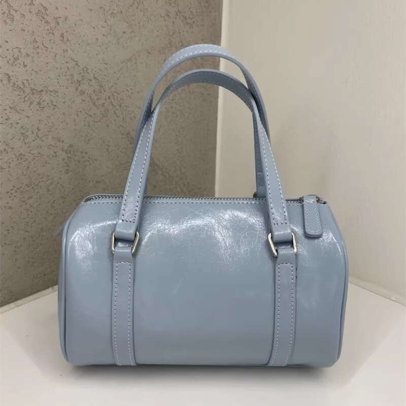 Dearni Oil-Waxed Cowhide Pillow Korean Style Silver Small Boston Handbag Shoulder Bag for Women