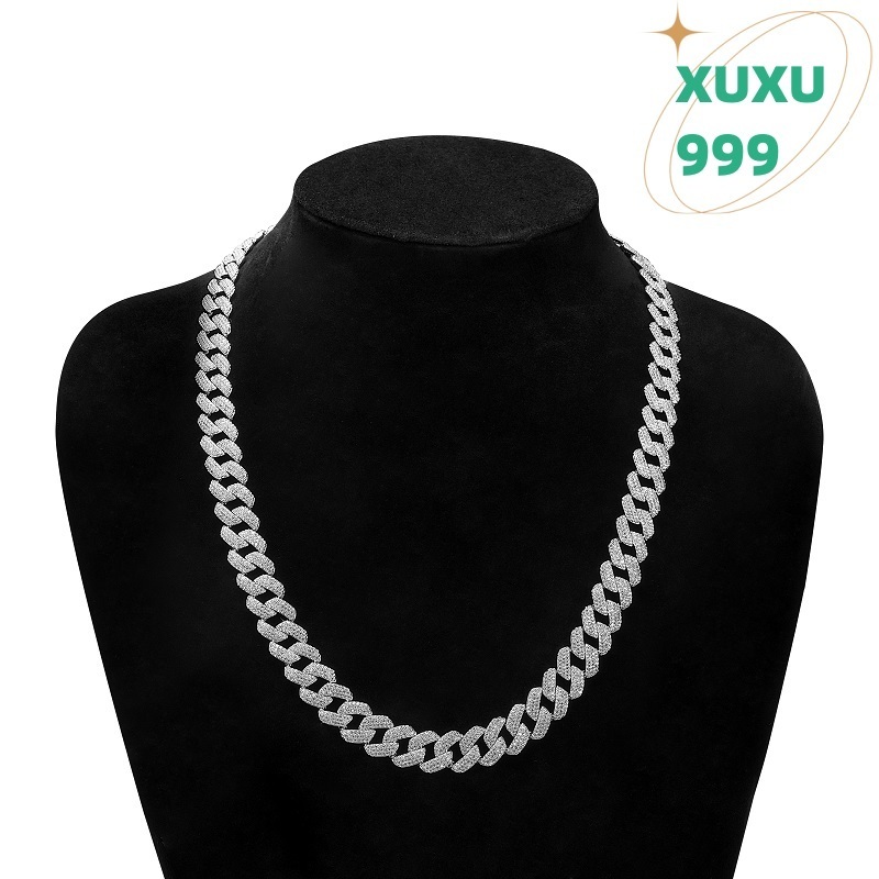 OACOCA Custom High Quality 925 Silver Cuban Link Chain 14mm Moissanite Hip Hop Jewelry Gold Plated Iced Out Cuban Man Necklace