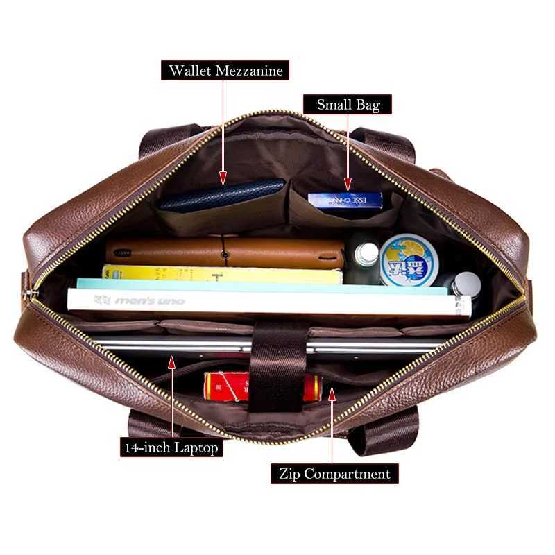 BULLCAPTAIN Mens Briefcase Mens Business Bags Can Be Used For 14-Inch Laptop Leather Shoulder Messenger Bags Office Handbag W250610