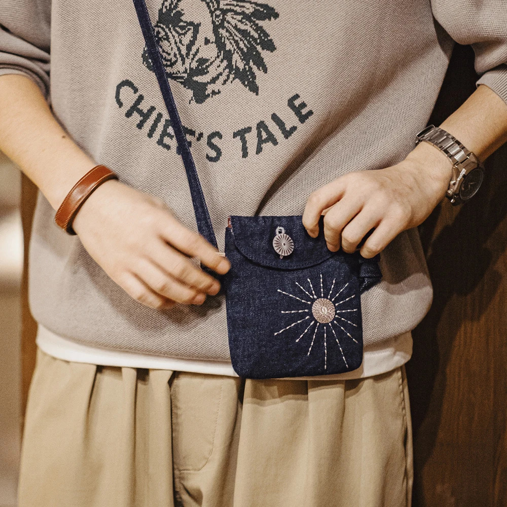 Vintage Embroidered Denim Messenger Bag Ethnic Style Patchwork Mobile Phone Bags Unisex Versatile Small Accessory 250605
