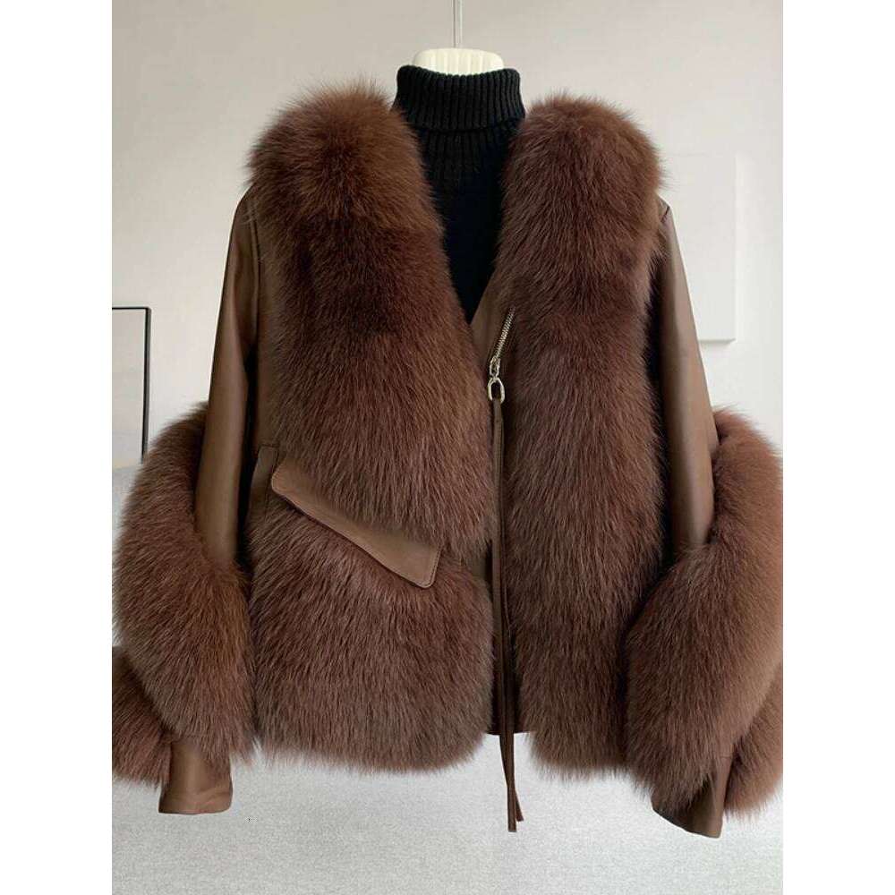 CXFS 2022 Real Coat Winter Jacket Women Natural Fox Fur Genuine Leather Outerwear Streetwear Locomotive Thick Warm New
