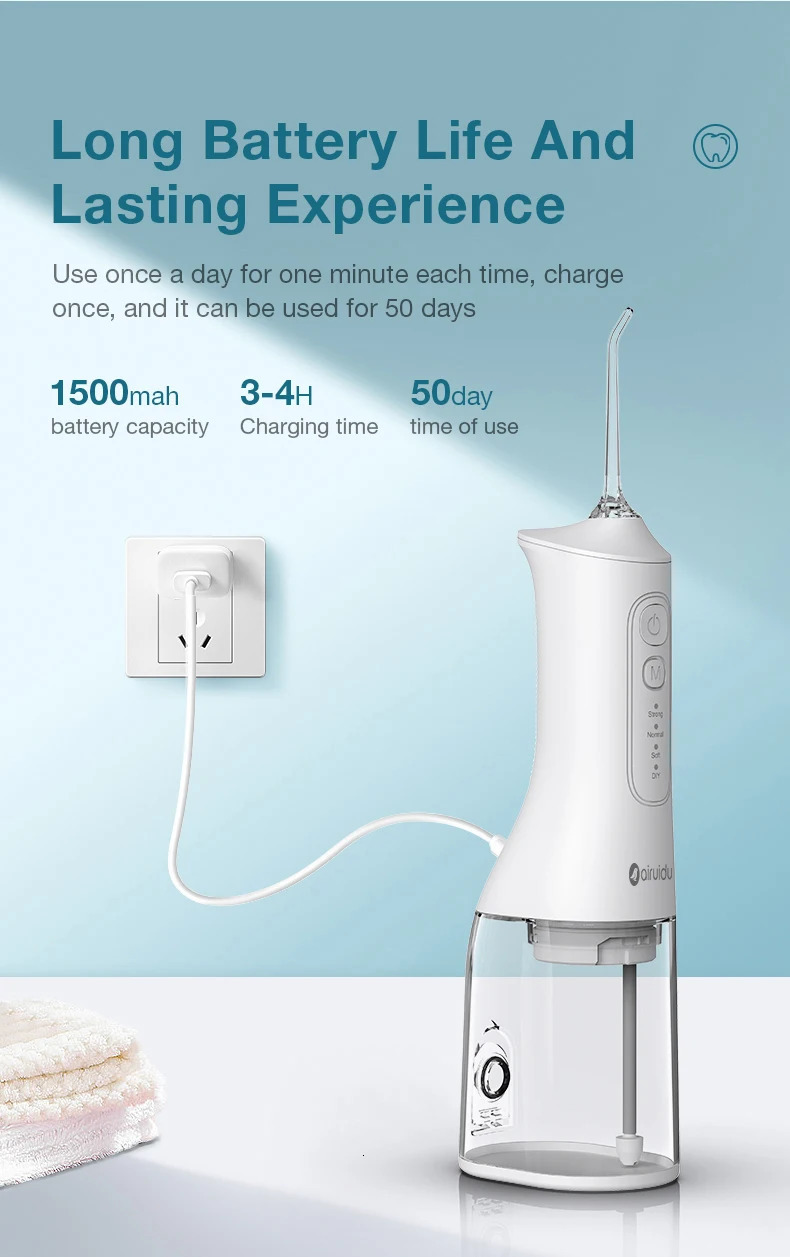 Oral Irrigator Portable Dental Water Flosser USB Rechargeable Water Jet Floss Tooth Pick 5 Jet Tip 300ml 4 Modes IPX7 1800RPM 250605