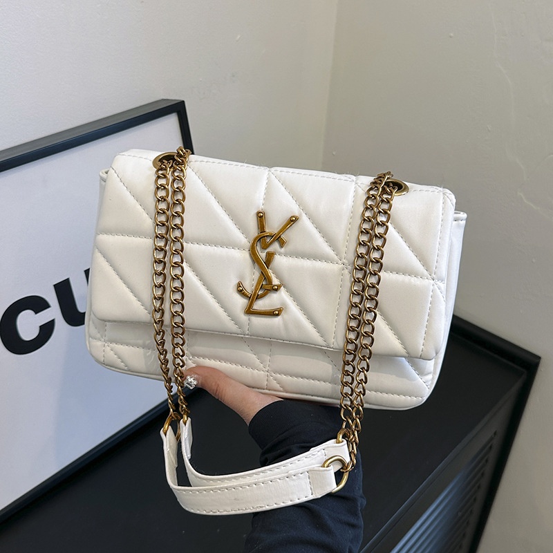 Free shipping 2025 designer women's luxury bag, new fashionable soft leather diamond grid chain bag, single shoulder crossbody bag black white