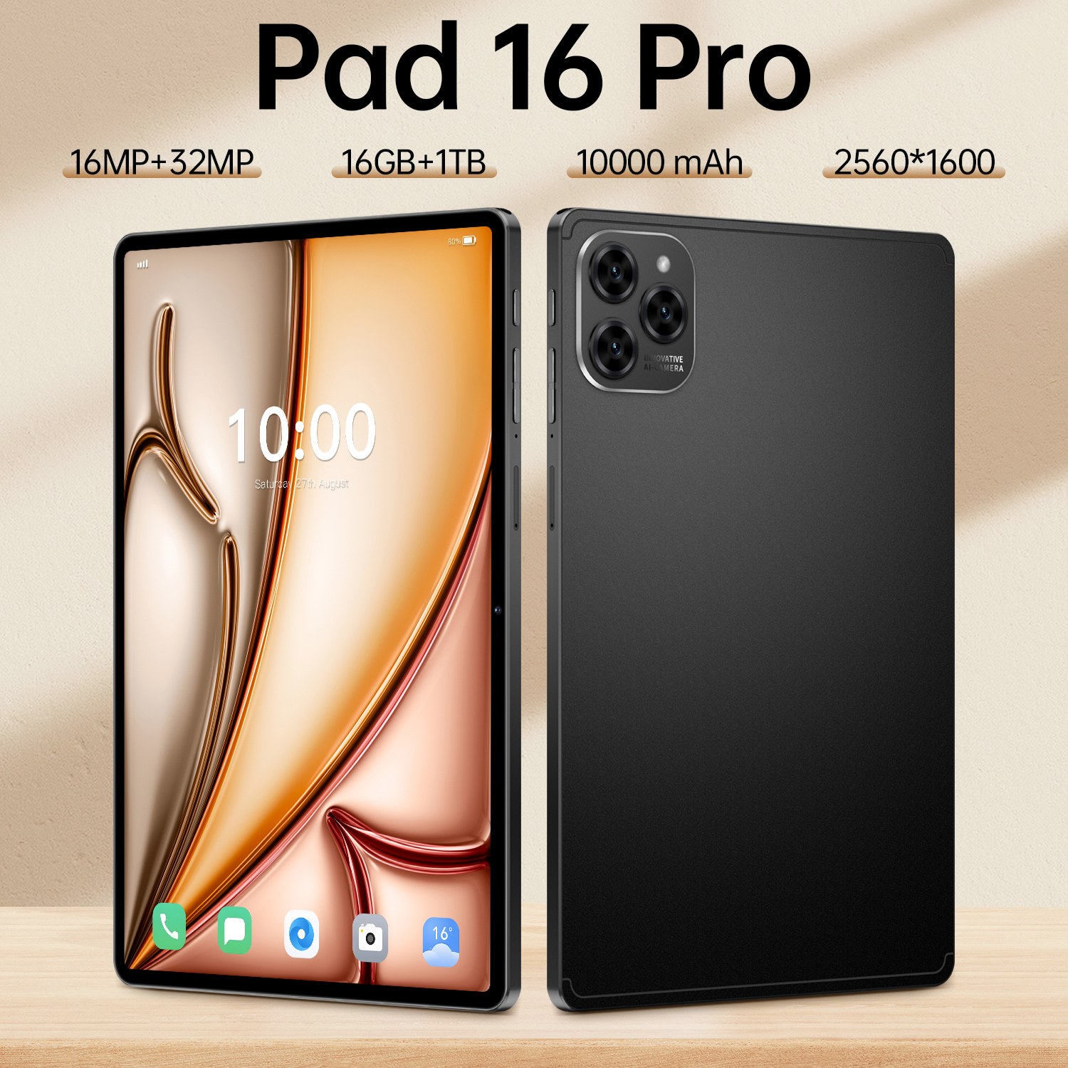 Original Pad 16 Pro 10.1 inch Tablet PC Android15 16GB+1TB Dual Card Tablet 10000mAh Snapdragon 8 Gen3 10Core WIFI+GPS Tab