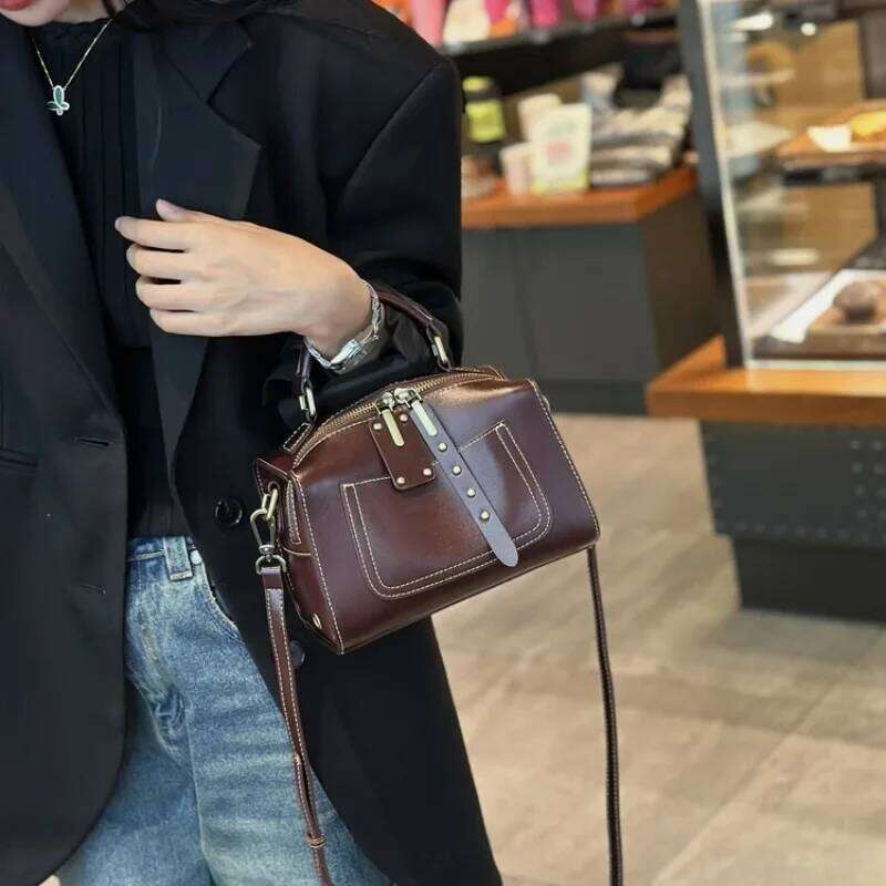 Fashion Crossbady Bolsas Mujer Boston Bags For Women Pillow Bag Female First Layer Cowhide Zipper Bolsos Commuter Handbags