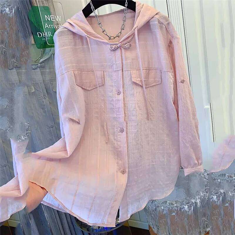 Spring Summer Hooded Sunscreen Shirt Coat Women2024new Fashion Loose Vasual Large Size Thin Tops Pure Colour Blouse Female