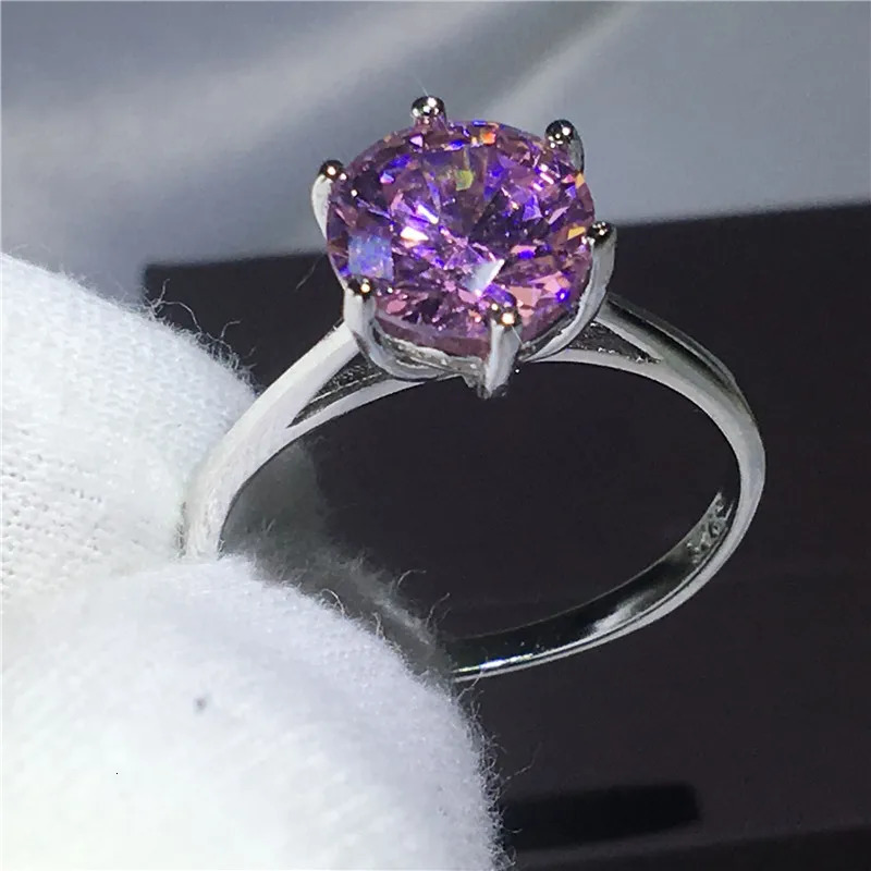 Solitaire Pink Carbon Diamond Ring 100% Real 925 Sterling Silver Party Wedding Band Rings for Women Bridal Engagement Jewelry 250610