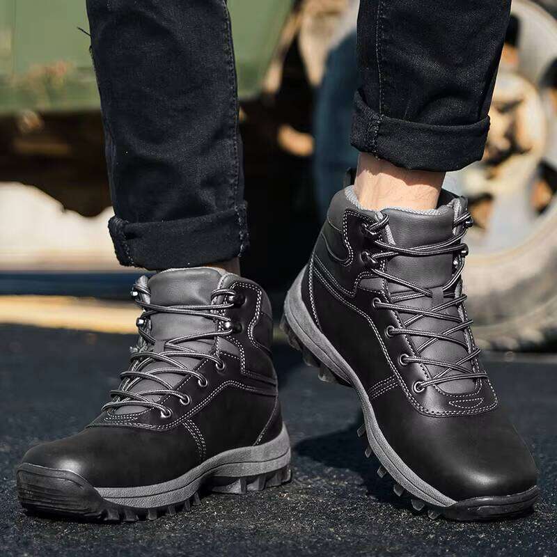 Outdoor Leather Motorcycle High Top Shoes Anti-slip Out Sole Hiking Boots Big Size Sneakers for Men