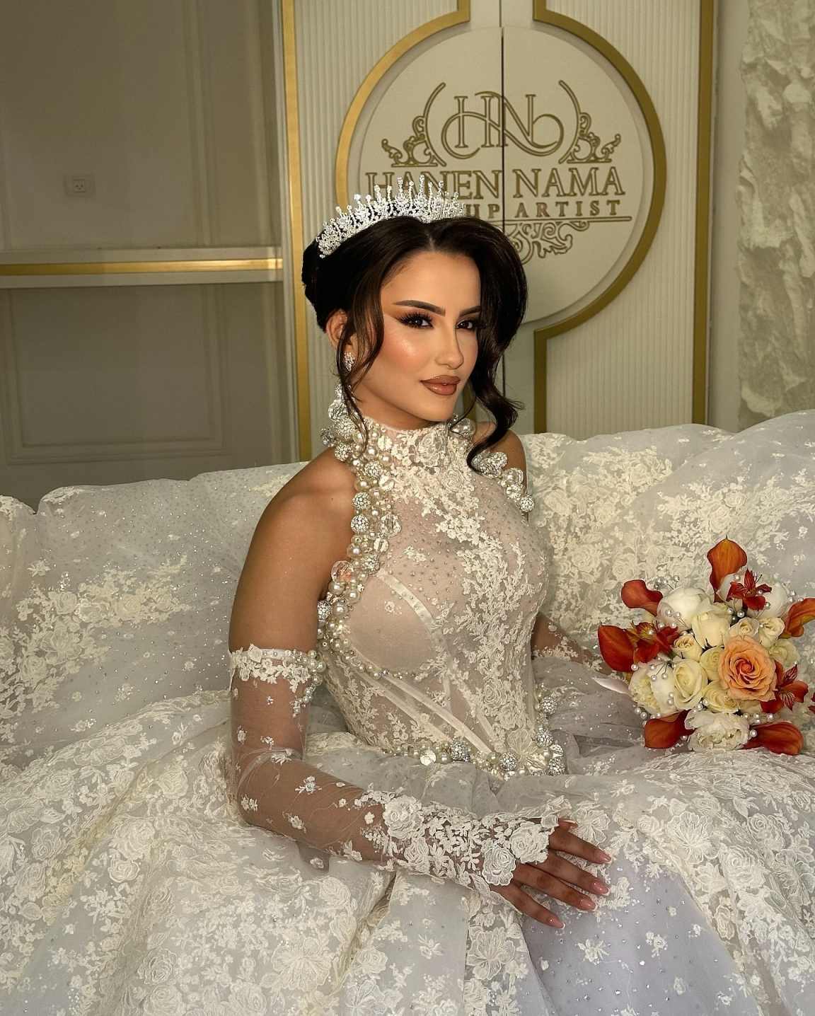 Gorgeous A Line Women Wedding Dress Halter Neck Removable Sleeves Bridal Gowns Pearls Crystal Lace Sweep Train Dress Custom Made vestidos de novia