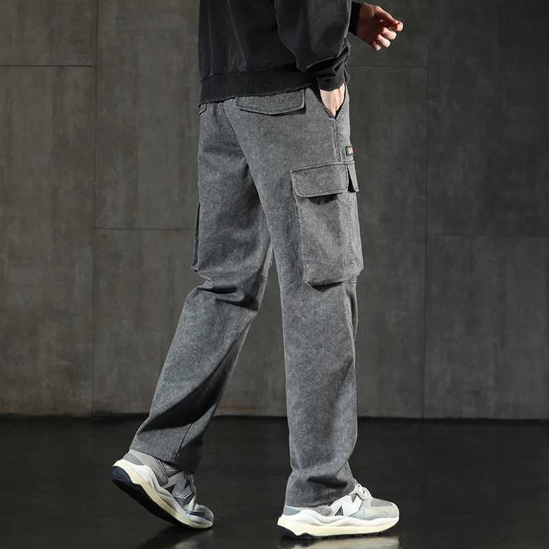 New Mens Loose Cargo Jeans Outdoor Paratrooper Straight Pants Fashionable Stretch Loose Wide Leg Pants Large Size 4XL 5XL M250610