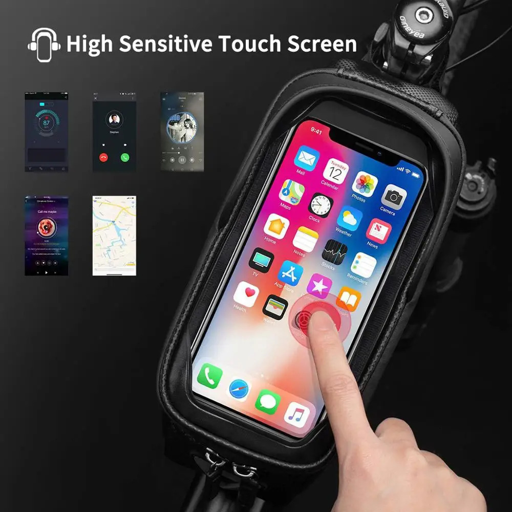 ROCKBROS Bicycle Bag Waterproof Touch Screen Cycling Bag Top Front Tube Frame MTB Road Bike Bag 6.5 Phone Case Bike Accessories 250610