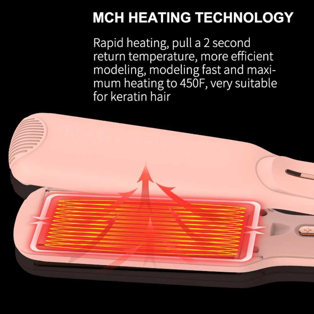 2-in-1 Flat Hair Straightener Curling Iron Infrared Ion Reduces Frizz Suitable for Straight Hair Curly Hair Gifts W250610